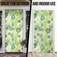 Green Aloha Hawaiian Door Cover Monstera Hibiscus Tropical Pattern