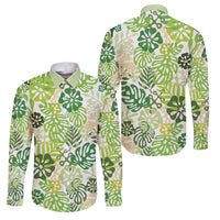 Green Aloha Hawaiian Family Matching Short Sleeve Bodycon Dress and Hawaiian Shirt Monstera Hibiscus Tropical Pattern