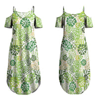 Green Aloha Hawaiian Family Matching Summer Maxi Dress and Hawaiian Shirt Monstera Hibiscus Tropical Pattern