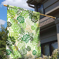 Green Aloha Hawaiian Garden Flag Monstera Hibiscus Tropical Pattern