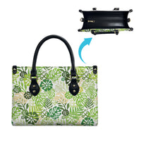 Green Aloha Hawaiian Leather Bag Monstera Hibiscus Tropical Pattern