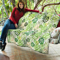 Green Aloha Hawaiian Quilt Monstera Hibiscus Tropical Pattern