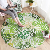 Green Aloha Hawaiian Round Carpet Monstera Hibiscus Tropical Pattern