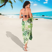 Green Aloha Hawaiian Sarong Monstera Hibiscus Tropical Pattern