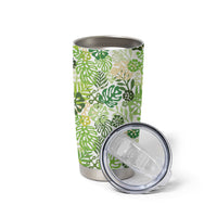 Green Aloha Hawaiian Tumbler Cup Monstera Hibiscus Tropical Pattern