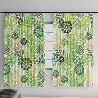 Green Aloha Hawaiian Window Curtain Monstera Hibiscus Tropical Pattern