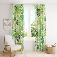 Green Aloha Hawaiian Window Curtain Monstera Hibiscus Tropical Pattern