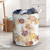Brown Aloha Hawaiian Laundry Basket Monstera Hibiscus Tropical Pattern