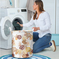 Brown Aloha Hawaiian Laundry Basket Monstera Hibiscus Tropical Pattern