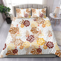Brown Aloha Hawaiian Bedding Set Monstera Hibiscus Tropical Pattern