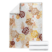 Brown Aloha Hawaiian Blanket Monstera Hibiscus Tropical Pattern