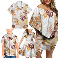 Brown Aloha Hawaiian Family Matching Off Shoulder Short Dress and Hawaiian Shirt Monstera Hibiscus Tropical Pattern