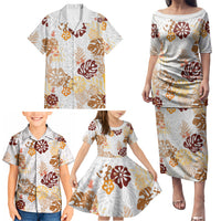 Brown Aloha Hawaiian Family Matching Puletasi and Hawaiian Shirt Monstera Hibiscus Tropical Pattern