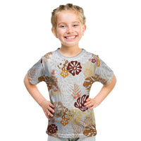 Brown Aloha Hawaiian Kid T Shirt Monstera Hibiscus Tropical Pattern