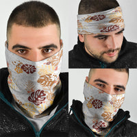 Brown Aloha Hawaiian Neck Gaiter Monstera Hibiscus Tropical Pattern