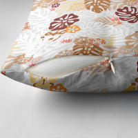 Brown Aloha Hawaiian Pillow Cover Monstera Hibiscus Tropical Pattern