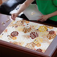Brown Aloha Hawaiian Puzzle Monstera Hibiscus Tropical Pattern