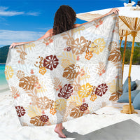Brown Aloha Hawaiian Sarong Monstera Hibiscus Tropical Pattern