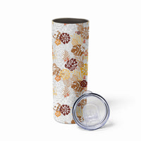 Brown Aloha Hawaiian Skinny Tumbler Monstera Hibiscus Tropical Pattern