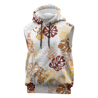 Brown Aloha Hawaiian Sleeveless Hoodie Monstera Hibiscus Tropical Pattern