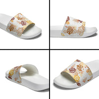 Brown Aloha Hawaiian Slide Sandals Monstera Hibiscus Tropical Pattern