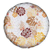 Brown Aloha Hawaiian Spare Tire Cover Monstera Hibiscus Tropical Pattern