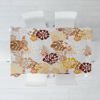 Brown Aloha Hawaiian Tablecloth Monstera Hibiscus Tropical Pattern