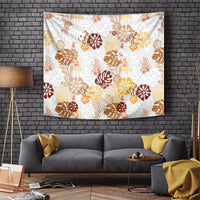 Brown Aloha Hawaiian Tapestry Monstera Hibiscus Tropical Pattern