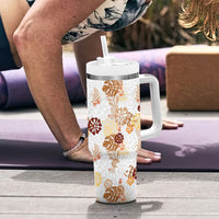 Brown Aloha Hawaiian Tumbler With Handle Monstera Hibiscus Tropical Pattern