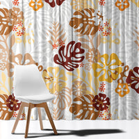 Brown Aloha Hawaiian Window Curtain Monstera Hibiscus Tropical Pattern