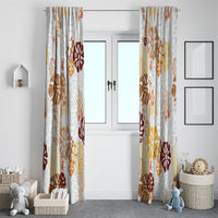 Brown Aloha Hawaiian Window Curtain Monstera Hibiscus Tropical Pattern