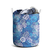 Blue Aloha Hawaiian Laundry Basket Monstera Hibiscus Tropical Pattern