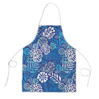 Blue Aloha Hawaiian Apron Monstera Hibiscus Tropical Pattern