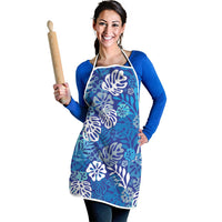 Blue Aloha Hawaiian Apron Monstera Hibiscus Tropical Pattern
