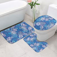 Blue Aloha Hawaiian Bathroom Set Monstera Hibiscus Tropical Pattern