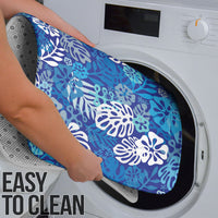 Blue Aloha Hawaiian Bathroom Set Monstera Hibiscus Tropical Pattern