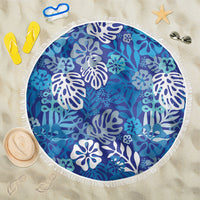 Blue Aloha Hawaiian Beach Blanket Monstera Hibiscus Tropical Pattern