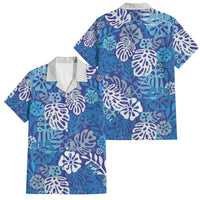 Blue Aloha Hawaiian Family Matching Puletasi and Hawaiian Shirt Monstera Hibiscus Tropical Pattern
