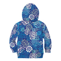 Blue Aloha Hawaiian Kid Hoodie Monstera Hibiscus Tropical Pattern