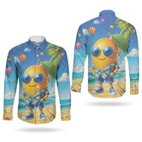 Funny Hawaii Mango Couples Matching Puletasi and Long Sleeve Button Shirt Tropical Summer Beach Mascot Vacation