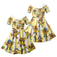 Funny Hawaii Mango Hip Hop Cartoon Family Matching Mermaid Dress and Hawaiian Shirt Summer Beach Party LT19 Daughter's Dress Yellow - Polynesian Pride