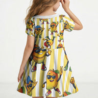 Funny Hawaii Mango Hip Hop Cartoon Kid Short Sleeve Dress Summer Beach Party