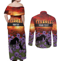 Personalised ANZAC Day Couples Matching Off Shoulder Maxi Dress and Long Sleeve Button Shirt Remembering the Animals of War LT19 - Polynesian Pride