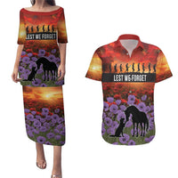 Personalised ANZAC Day Couples Matching Puletasi and Hawaiian Shirt Remembering the Animals of War LT19 Purple - Polynesian Pride