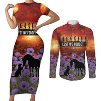 Personalised ANZAC Day Couples Matching Short Sleeve Bodycon Dress and Long Sleeve Button Shirt Remembering the Animals of War LT19 Purple - Polynesian Pride