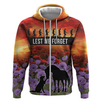 Personalised ANZAC Day Hoodie Remembering the Animals of War LT19 Zip Hoodie Purple - Polynesian Pride