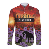 Personalised ANZAC Day Long Sleeve Button Shirt Remembering the Animals of War LT19 Unisex Purple - Polynesian Pride