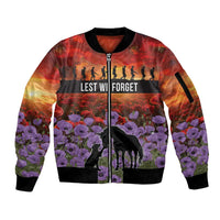 Personalised ANZAC Day Sleeve Zip Bomber Jacket Remembering the Animals of War LT19 Unisex Purple - Polynesian Pride