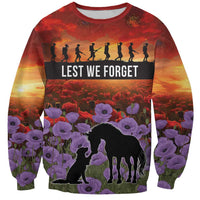 Personalised ANZAC Day Sweatshirt Remembering the Animals of War LT19 Unisex Purple - Polynesian Pride