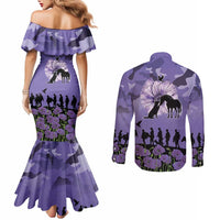 ANZAC Day Couples Matching Mermaid Dress and Long Sleeve Button Shirt Lest We Forget the Animals Too LT19 - Polynesian Pride
